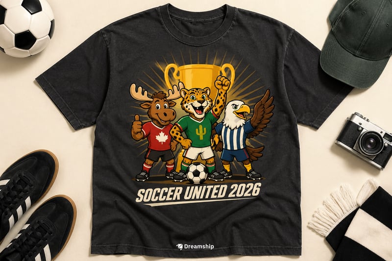 Linh vật bộ ba World Cup 2026 Moose Jaguar Đại bàng áo thun xám