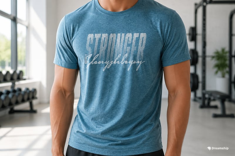 Áo Gildan 64000 Softstyle cho niche Fitness - phôi áo teal mềm mại với thiết kế typography gym