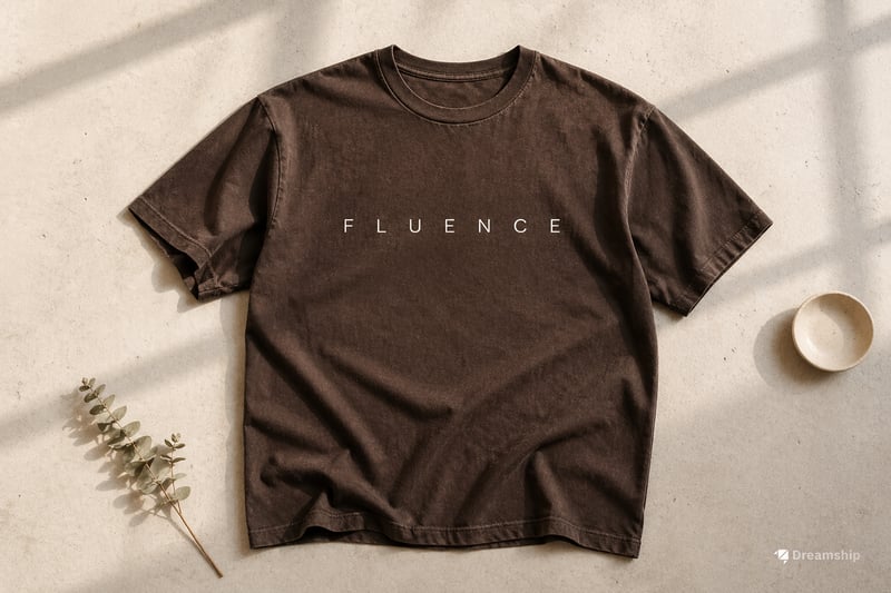 Áo Softstyle màu nâu chocolate với thiết kế minimal typography - phôi POD cho niche aesthetic