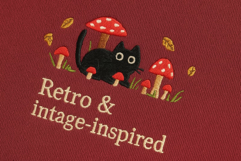 Embroidered retro and vintage floral pattern with classic typography