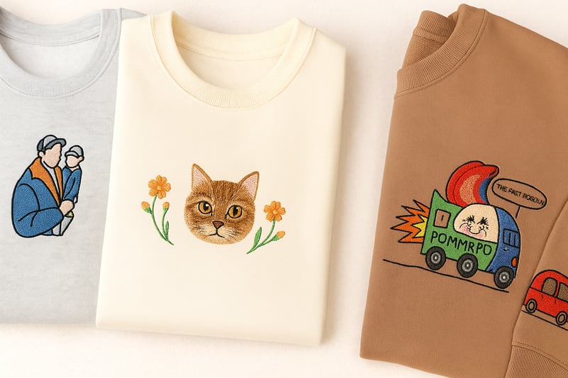 Embroidered pet portrait and nickname designs for a gifting collection