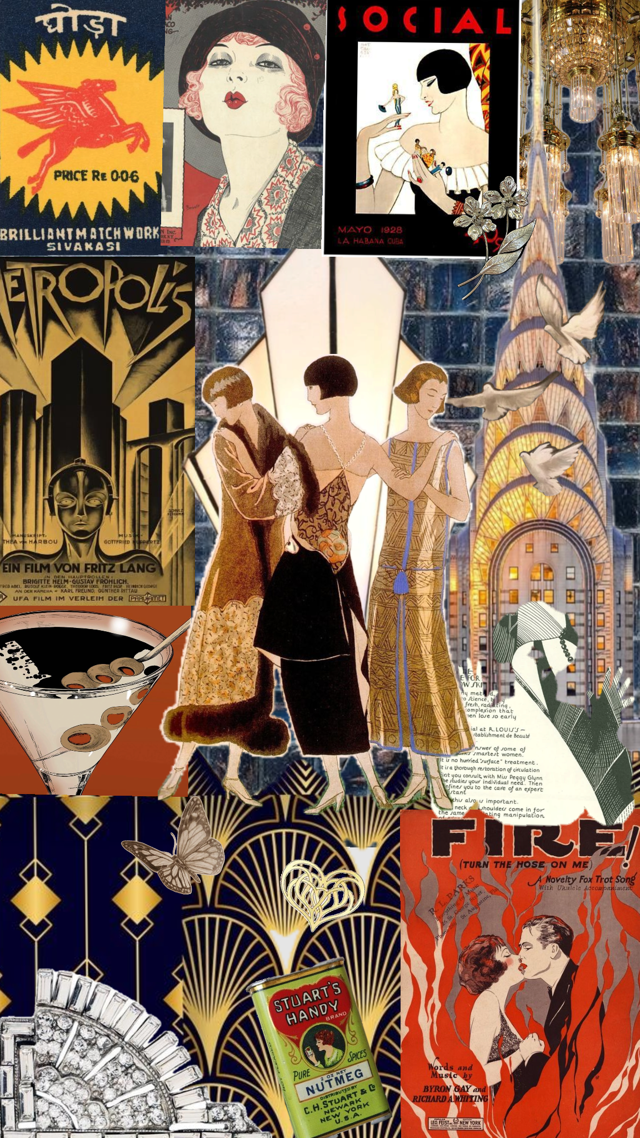 Poster và minh họa phong cách Art Deco 1920s với thời trang, kiến trúc và ánh sáng sang trọng.