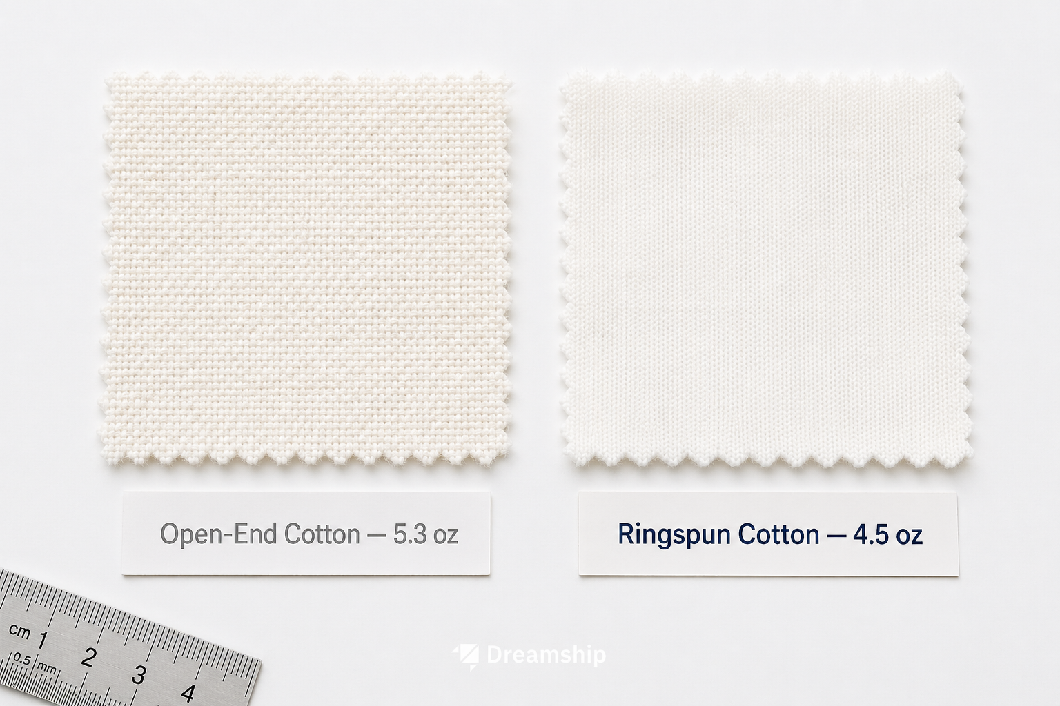 So sánh texture vải Ringspun Cotton (Gildan 64000) và Open-End Cotton (Gildan 5000)